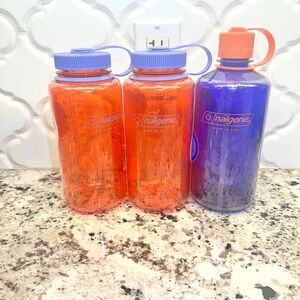 Nalgene Orange and Blue Water Bottles